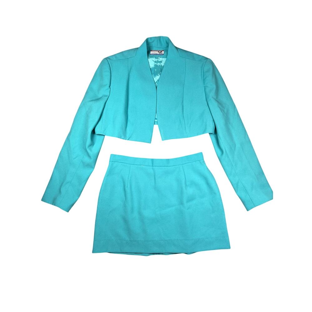 Vintage Women's Workwear 70/80's 2 Piece Teal Jacket & Skirt Set